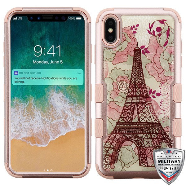 MyBat TUFF Krystal Gel Hybrid Protector Cover [Military-Grade Certified] for Apple iPhone XS Max - Eiffel Tower (Rose Gold) / Rose Gold
