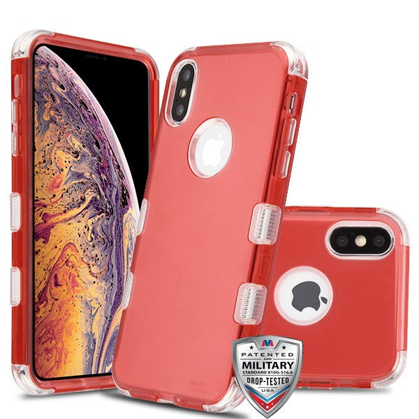 MyBat TUFF Lucid Hybrid Protector Cover [Military-Grade Certified] for Apple iPhone XS Max - Transparent Red / Transparent Clear