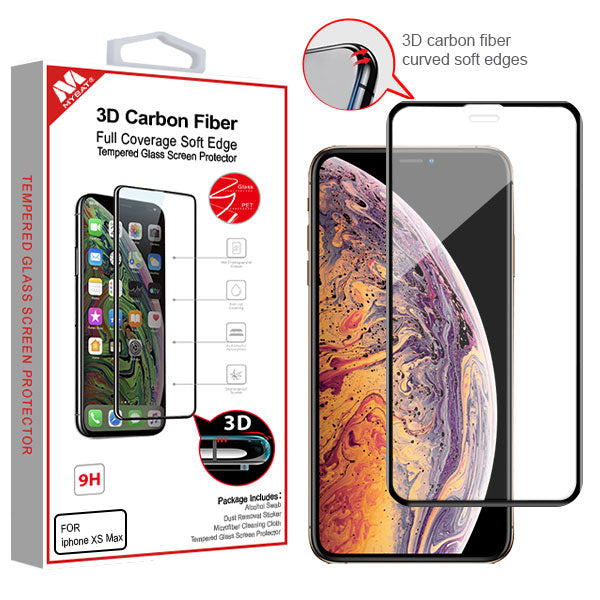 MyBat 3D Carbon Fiber Full Coverage Soft Edge Tempered Glass Screen Protector for Apple iPhone XS Max / 11 Pro Max - Black
