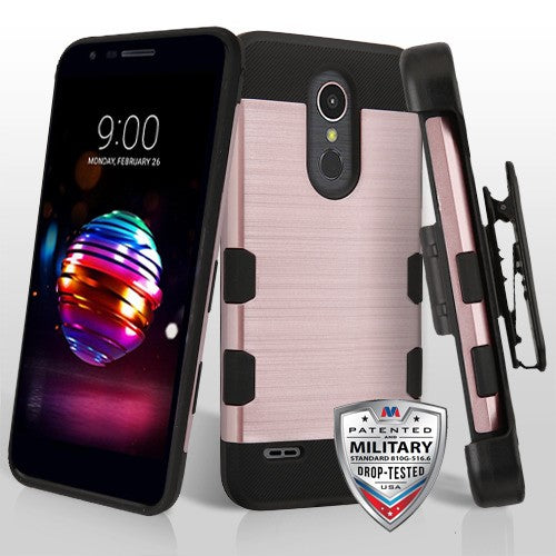 Rose Gold/Black Brushed TUFF Trooper Hybrid Protector Cover [Military-Grade Certified](with Black Horizontal Holster)