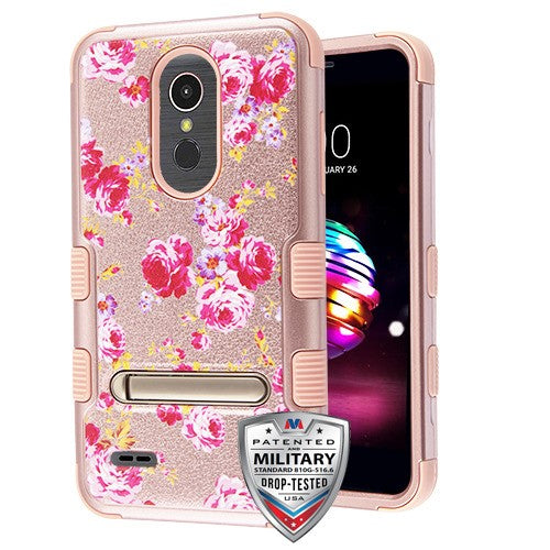 MyBat TUFF Series Case (with Magnetic Metal Stand) for LG K10 (2018)/K30 / Harmony 2 - Vintage Rose Bush Textured Rose Gold / Rose Gold