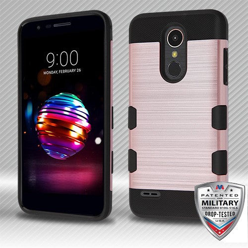 MyBat Brushed TUFF Trooper Hybrid Protector Cover [Military-Grade Certified] for LG K10 (2018)/K30 / Harmony 2 - Rose Gold / Black