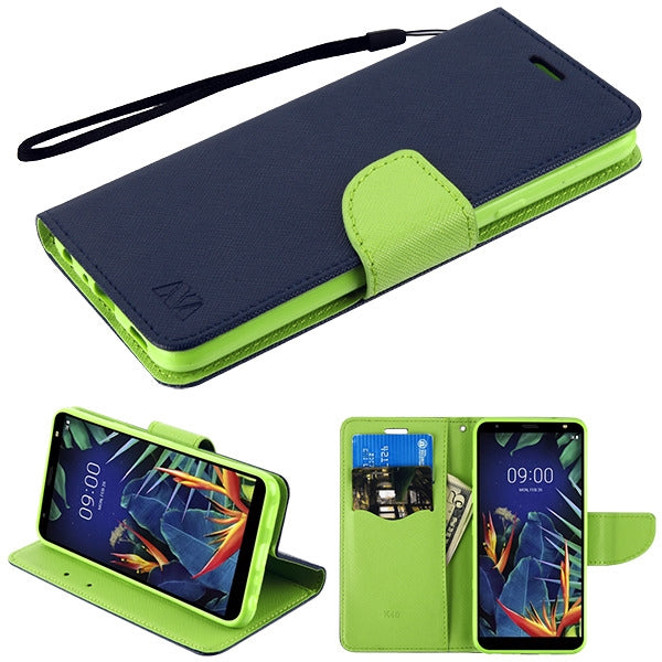 MyBat Liner MyJacket Wallet Crossgrain Series for LG K40 / Harmony 3 - Dark Blue Pattern / Green