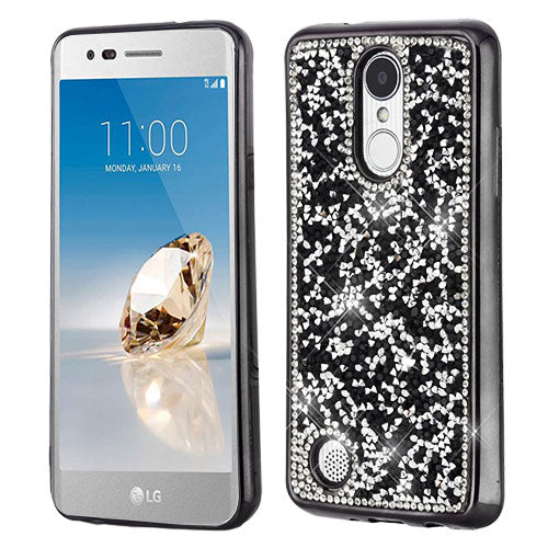 MyBat Candy Skin Cover (with Electroplated Black Frame)(with Package) for LG L58VL (Rebel 2)/K4 (2017) / M153 (Fortune) - Black Mini Crystals Rhinestones Desire