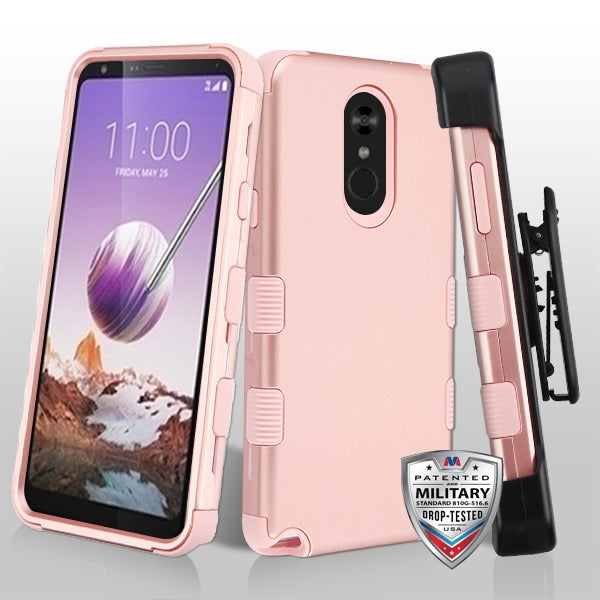 MyBat TUFF Hybrid Protector Case [Military-Grade Certified](with Black Horizontal Holster) for LG Stylo 5 - Rose Gold / Rose Gold