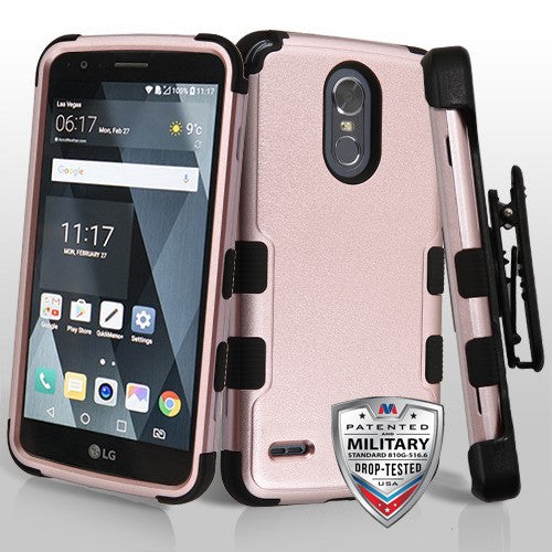 Textured Rose Gold/Black TUFF Hybrid Protector Cover [Military-Grade Certified](with Black Horizontal Holster)