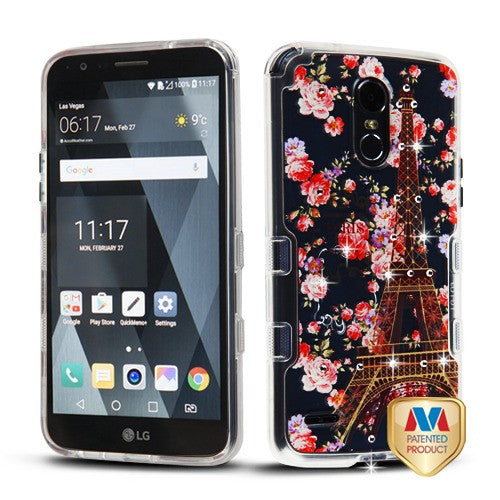 MyBat TUFF Panoview Hybrid Protector Cover for LG LS777 (Stylo 3)/Stylo 3 Plus / MP450 - Transparent Clear / Paris in Full Bloom Diamante