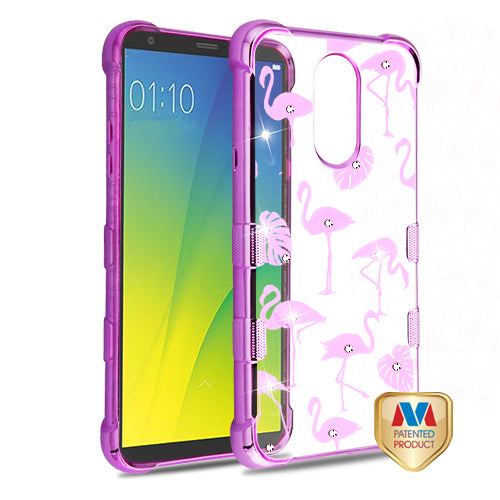 MyBat TUFF Klarity Candy Skin Cover (with Package) for LG Stylo 4 / Stylo 4 Plus - Purple Plating & Flamingo Land Diamante