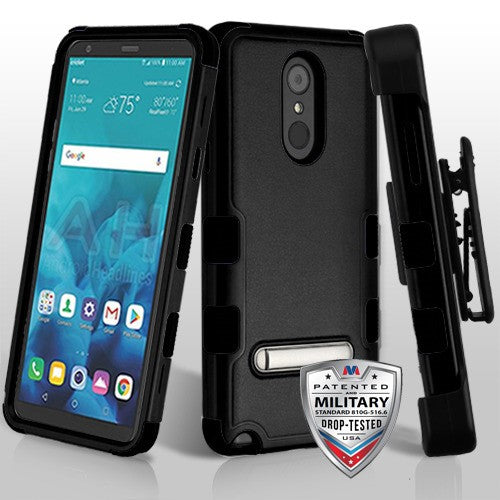 MyBat TUFF Hybrid Protector Case (with Stand)[Military-Grade Certified](with Black Horizontal Holster) for LG Stylo 4 / Stylo 4 Plus - Natural Black / Black