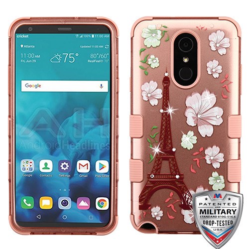 MyBat TUFF Series Case (with Diamonds) for LG Stylo 4 / Stylo 4 Plus - Eiffel Tower in the Season of Blooming (2D Rose Gold) / Rose Gold