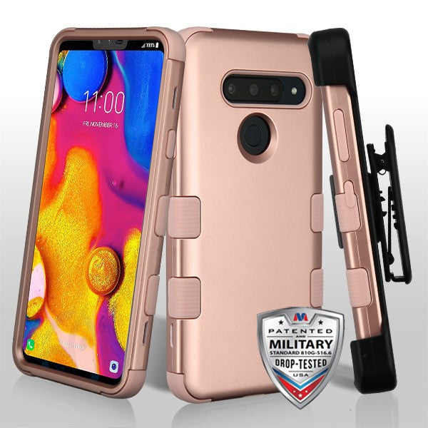 Rose Gold/Rose Gold TUFF Hybrid Phone Protector Cover [Military-Grade Certified](with Black Horizontal Holster)