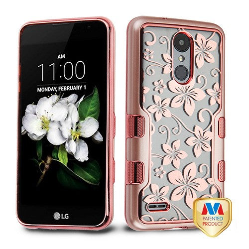 MyBat TUFF Panoview Hybrid Protector Cover for LG X210 (Aristo 2) / Zone 4 - Metallic Rose Gold / Electroplating Rose Gold Hibiscus Flower (T-Clear)