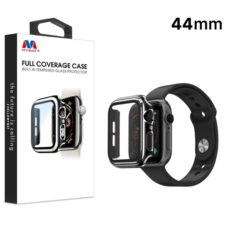 MyBat Fusion Protector Case (with Tempered Glass Screen Protector) for Apple Watch Series 4 44mm - Black / Electroplated Silver