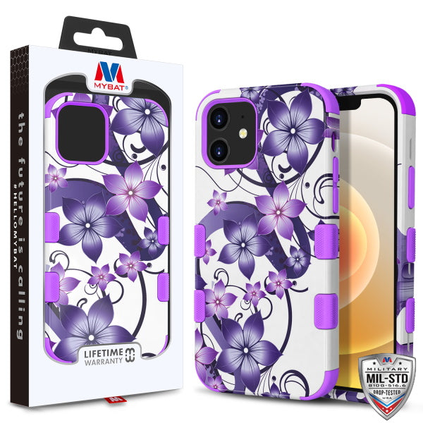 MyBat TUFF Hybrid Protector Case [Military-Grade Certified] for Apple iPhone 12 mini (5.4) - Purple Hibiscus