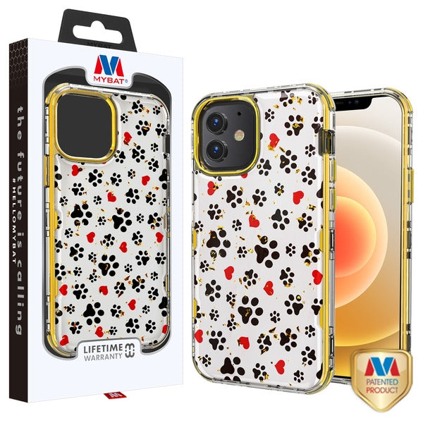 MyBat TUFF Kleer Hybrid Case for Apple iPhone 12 mini (5.4) - Dog Footprints / Electroplating Gold