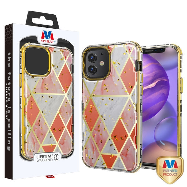 MyBat TUFF Kleer Hybrid Case for Apple iPhone 12 mini (5.4) - Electroplated Pink Marble / Electroplating Gold