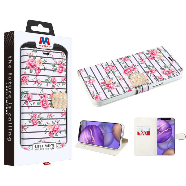 MyBat MyJacket Wallet Diamond Series for Apple iPhone 12 mini (5.4) - Pink Fresh Roses