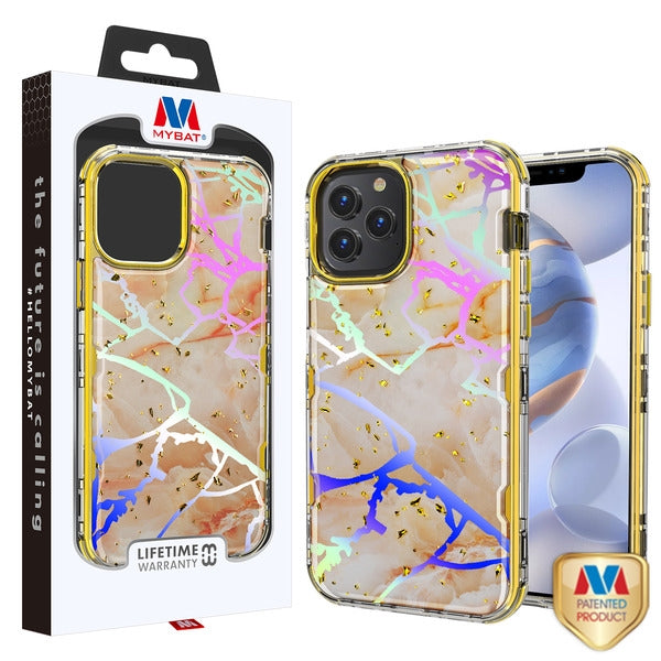 MyBat TUFF Kleer Hybrid Case for Apple iPhone 12 (6.1) / 12 Pro (6.1) - Pale Yellow Marbling / Electroplating Gold