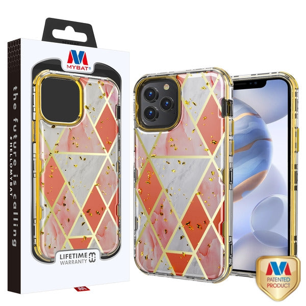 MyBat TUFF Kleer Hybrid Case for Apple iPhone 12 (6.1) / 12 Pro (6.1) - Electroplated Pink Marble / Electroplating Gold