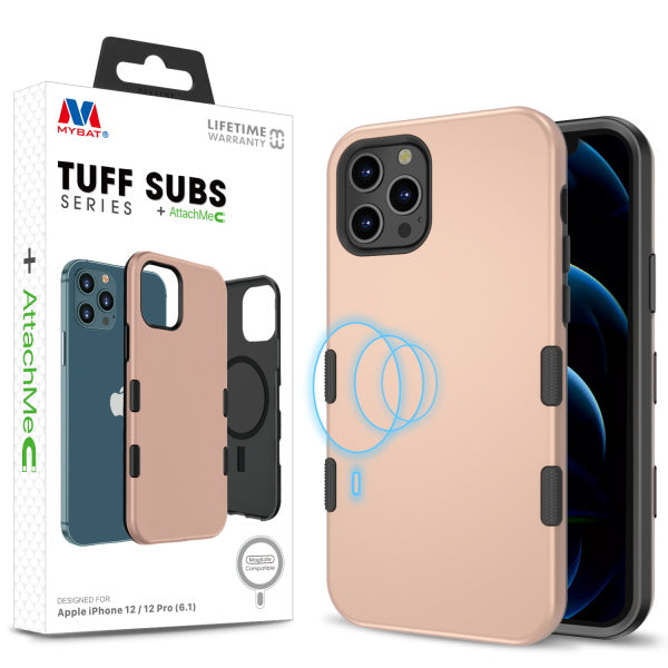 MyBat TUFF SUBS SERIES Case + AttachMe with MagSafe Compatible for Apple iPhone 12 Pro (6.1) / 12 (6.1) - Rose Gold / Black