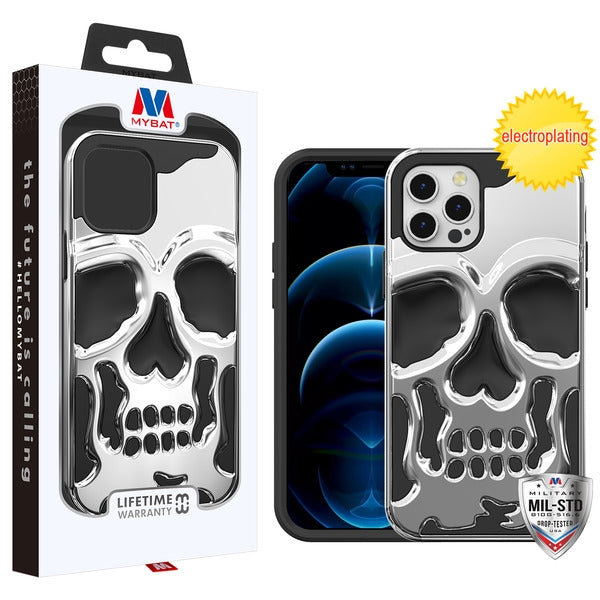 MyBat Skullcap Hybrid Protector Cover for Apple iPhone 12 (6.1) / 12 Pro (6.1) - Silver Plating / Black