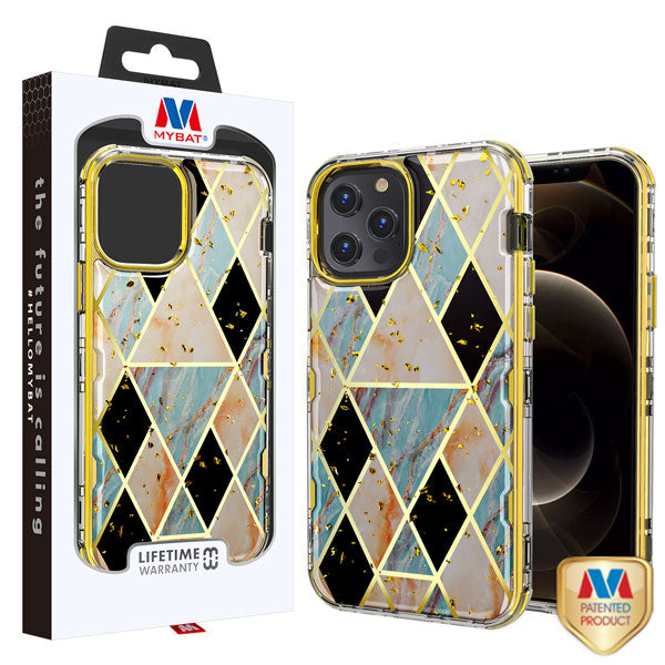 MyBat TUFF Kleer Hybrid Case for Apple iPhone 12 Pro Max (6.7) - Electroplated Blue Marble / Electroplating Gold