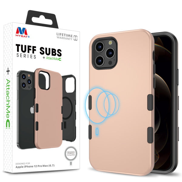 MyBat TUFF SUBS SERIES Case + AttachMe with MagSafe Compatible for Apple iPhone 12 Pro Max (6.7) - Rose Gold / Black