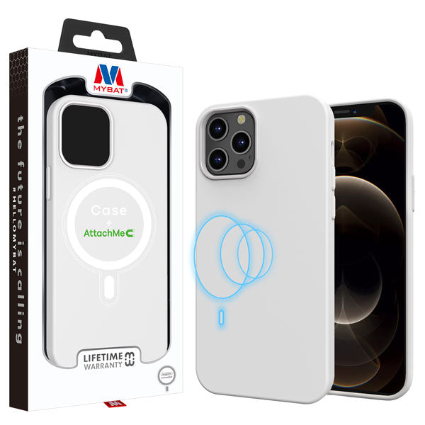 MyBat LIQUID SILICONE EDITION Hybrid Case + AttachMe with MagSafe Compatible for Apple iPhone 12 Pro Max (6.7) - White