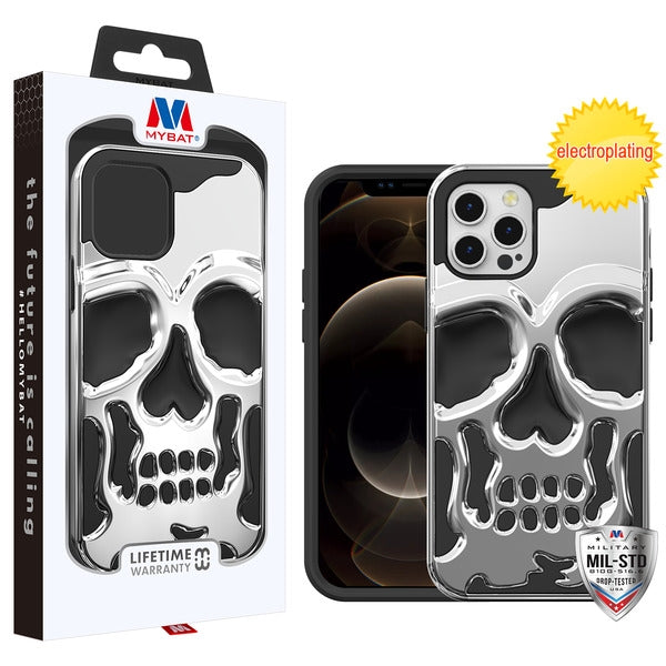 MyBat Skullcap Hybrid Protector Cover for Apple iPhone 12 Pro Max (6.7) - Silver Plating / Black