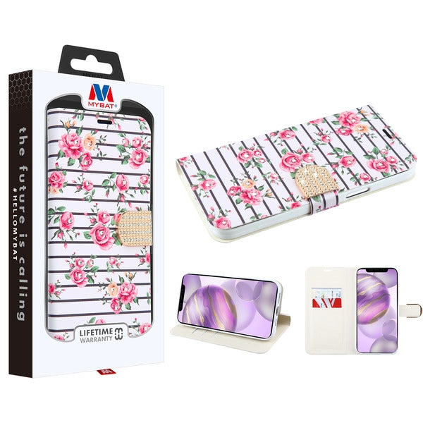 MyBat MyJacket Wallet Diamond Series for Apple iPhone 12 Pro Max (6.7) - Pink Fresh Roses