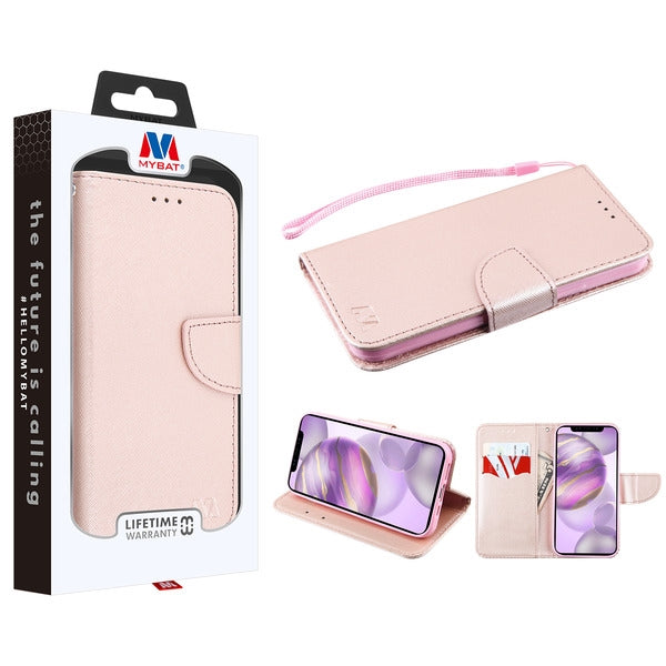 MyBat Liner MyJacket Wallet Crossgrain Series for Apple iPhone 12 Pro Max (6.7) - Rose Gold Pattern / Rose Gold