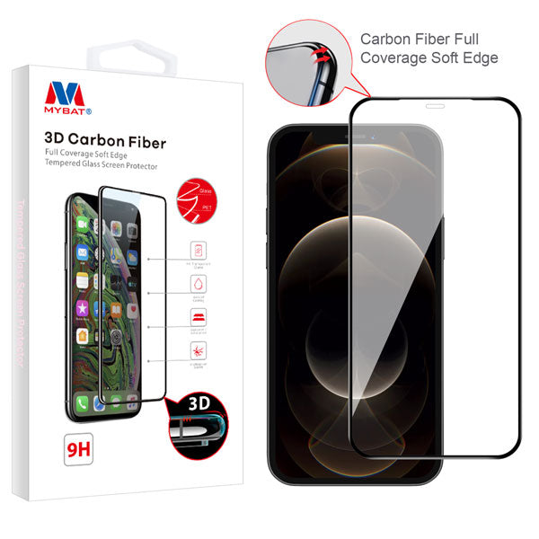 MyBat 3D Carbon Fiber Full Coverage Soft Edge Tempered Glass Screen Protector for Apple iPhone 12 Pro Max (6.7) - Black