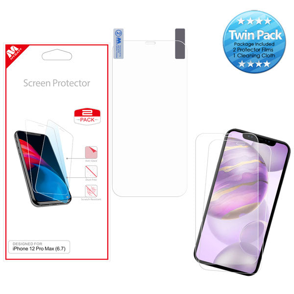 MyBat Screen Protector Twin Pack for Apple iPhone 12 Pro Max (6.7) - Clear