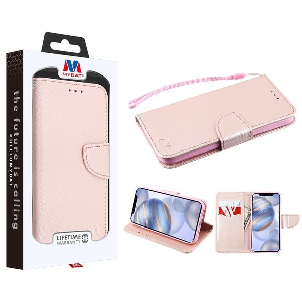 MyBat Liner MyJacket Wallet Crossgrain Series for Apple iPhone 12 (6.1) / 12 Pro (6.1) - Rose Gold Pattern / Rose Gold