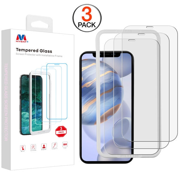 MyBat (3 Pack)Tempered Glass Screen Protector with Installation Frame for Apple iPhone 12 (6.1) / 12 Pro (6.1) - Clear