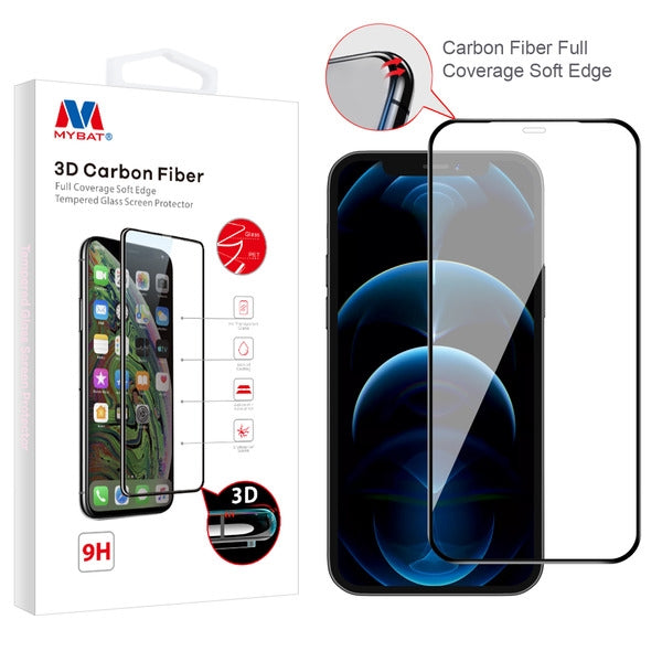 MyBat 3D Carbon Fiber Full Coverage Soft Edge Tempered Glass Screen Protector for Apple iPhone 12 Pro (6.1) / 12 (6.1) - Black