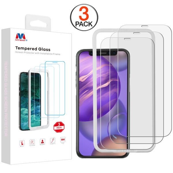 MyBat (3 Pack)Tempered Glass Screen Protector with Installation Frame for Apple iPhone 12 mini (5.4) - Clear