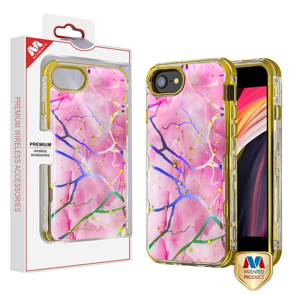MyBat TUFF Kleer Hybrid Case for Apple iPhone SE (2020)/iPhone 8/7 / 6s/6 - Pink Marbling / Electroplating Gold