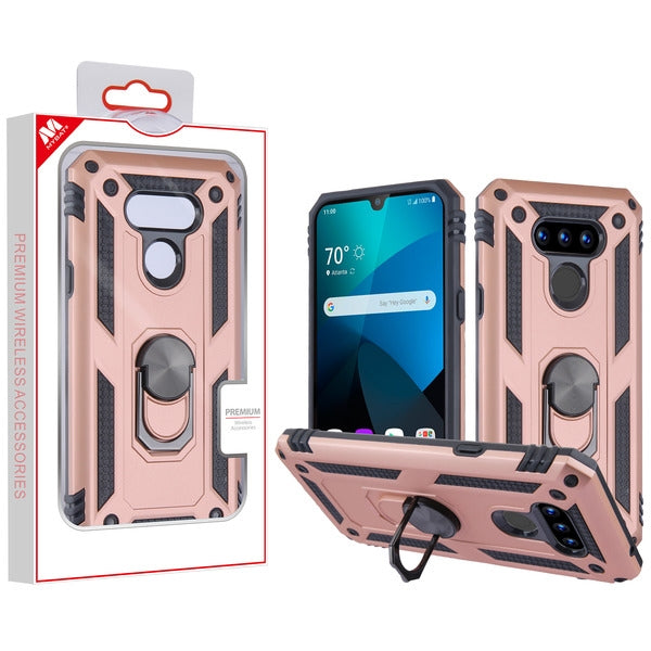 MyBat Anti-Drop Hybrid Protector Cover (with Ring Stand) for LG Harmony 4 - Rose Gold / Black