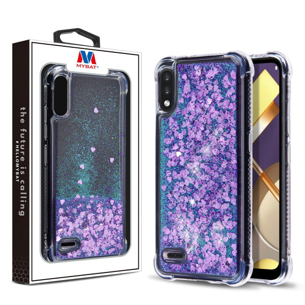 MyBat Quicksand Glitter Hybrid Protector Cover for LG K22 - Hearts & Purple