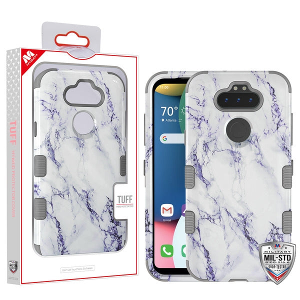 MyBat TUFF Series Case for LG K31 (Aristo 5)/Fortune 3/Tribute Monarch / Phoenix 5 - White Marbling / Iron Gray