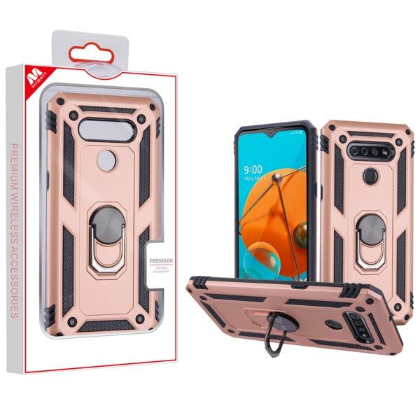 MyBat Anti-Drop Hybrid Protector Cover (with Ring Stand) for LG K51 / Reflect - Rose Gold / Black