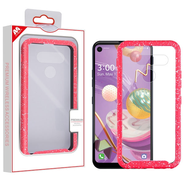 MyBat Hybrid Case for LG Q70 - Highly Transparent Clear / Red Splash