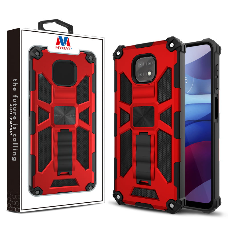 MyBat Sturdy Hybrid Protector Cover (with Stand) for Motorola Moto G Power (2021) - Red / Black