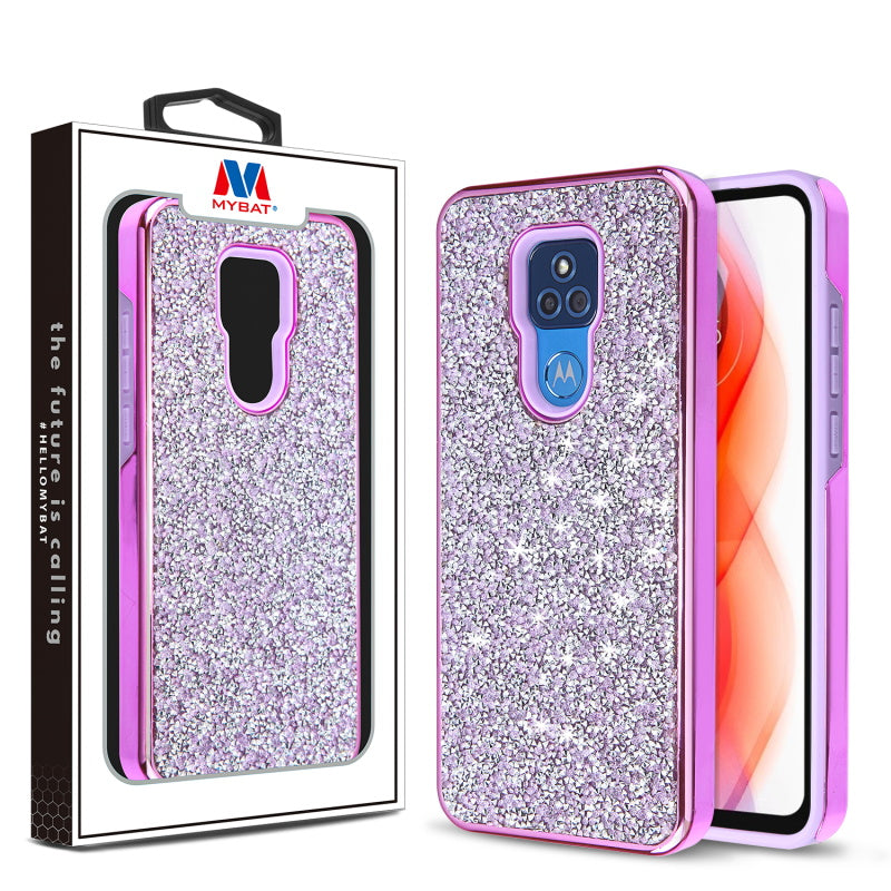 MyBat Encrusted Rhinestones Hybrid Case for Motorola Moto G Play (2021) - Electroplated Purple / Purple