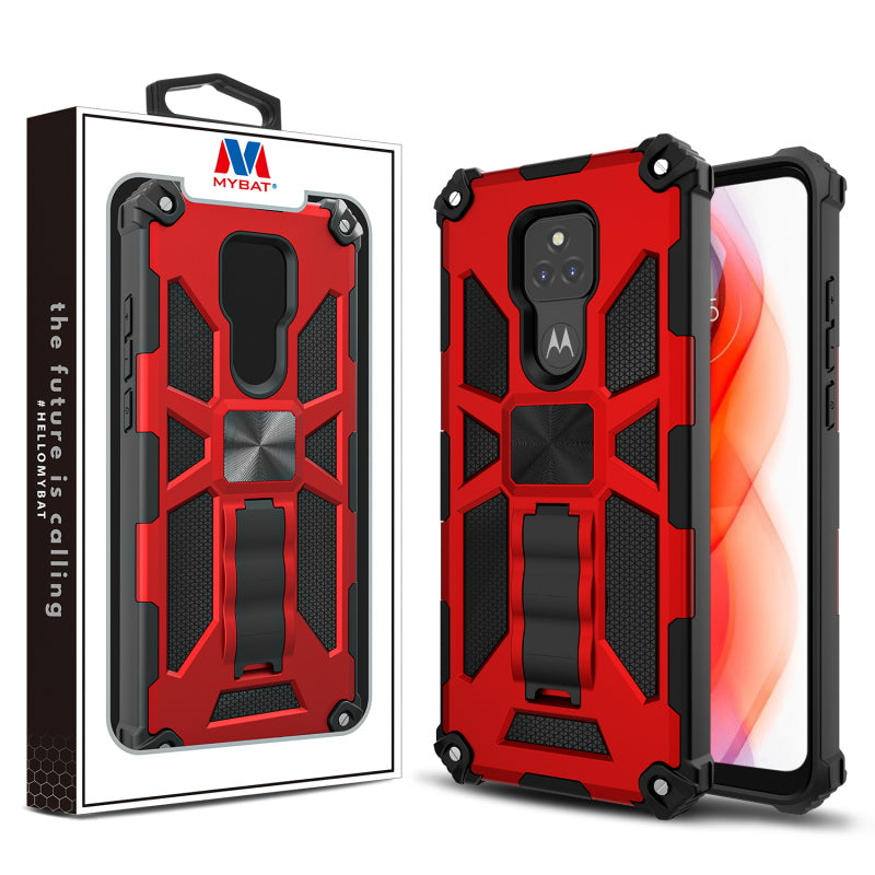 MyBat Sturdy Hybrid Protector Cover (with Stand) for Motorola Moto G Play (2021) - Red / Black