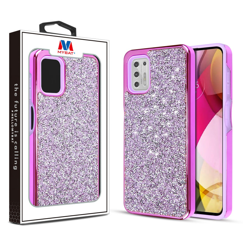 MyBat Encrusted Rhinestones Hybrid Case for Motorola Moto G Stylus (2021) - Electroplated Purple / Purple