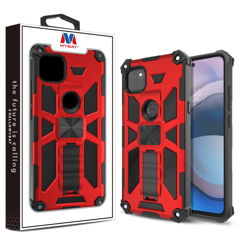 MyBat Sturdy Hybrid Protector Cover (with Stand) for Motorola one 5G ace - Red / Black