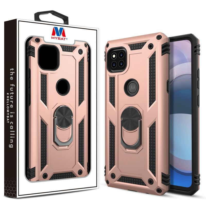 MyBat Anti-Drop Hybrid Protector Case (with Ring Stand) for Motorola one 5G ace - Rose Gold / Black