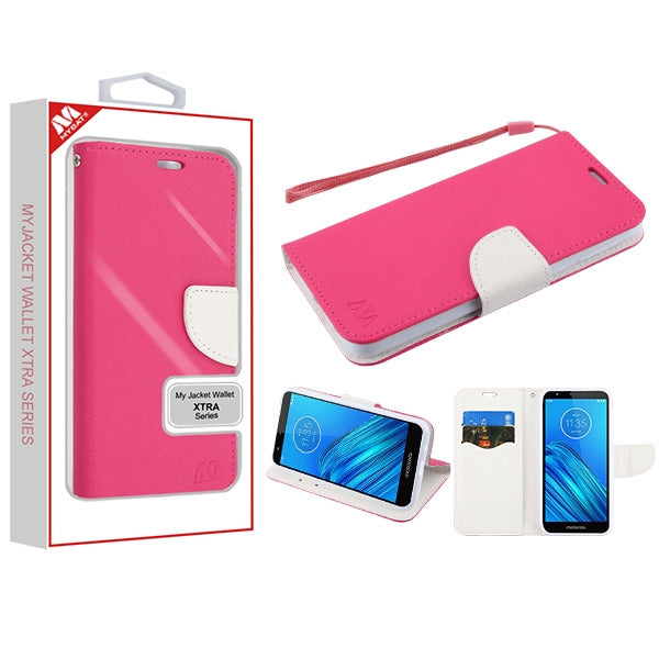 MyBat Liner MyJacket Wallet Crossgrain Series for Motorola Moto E6 - Hot Pink Pattern / White